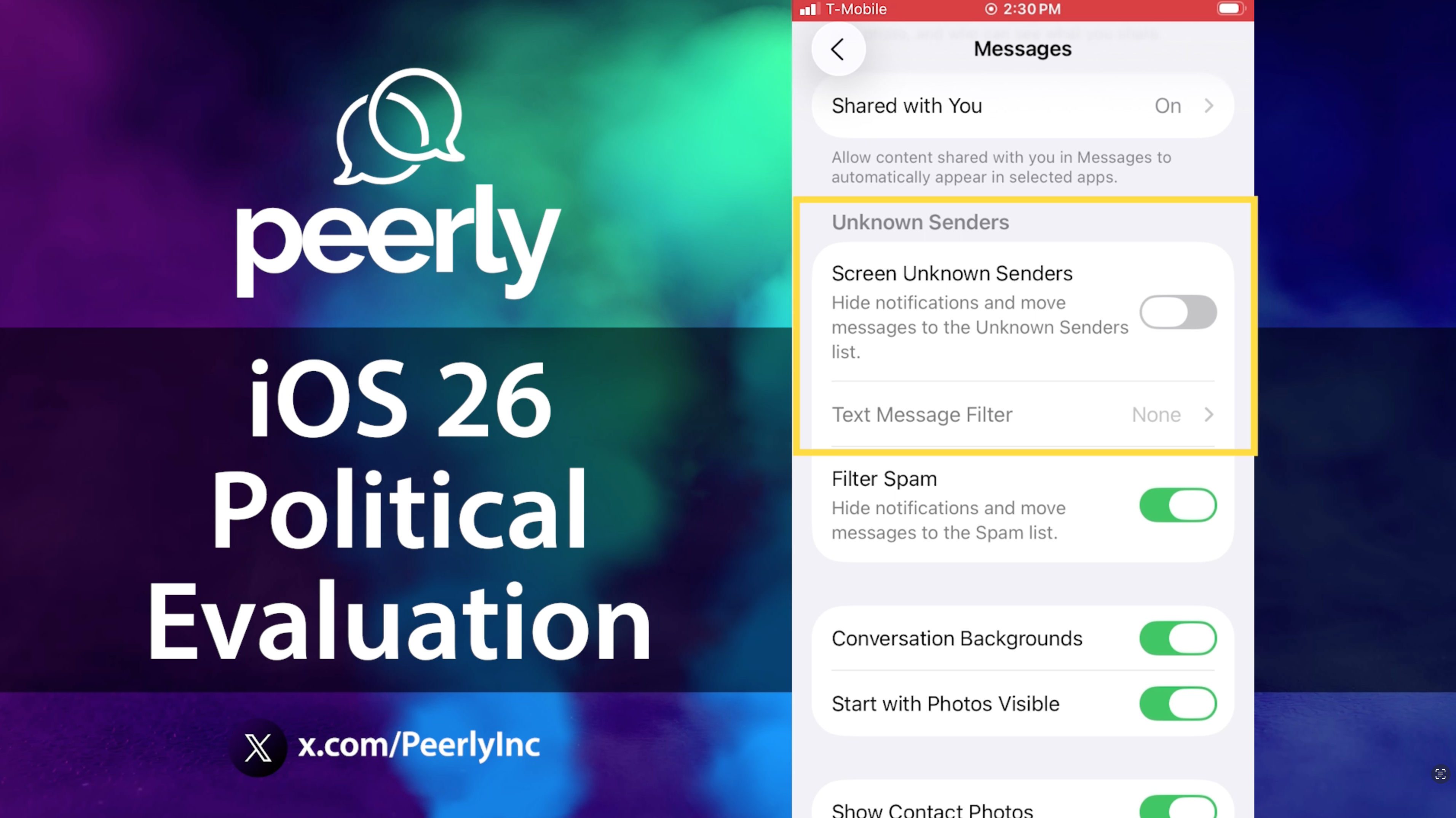 Peerly Evaluates iOS 26 and it's unknown sender feature.