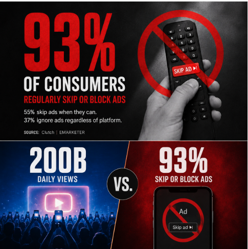 93 percent of consumers regularly skip or block ads graphic